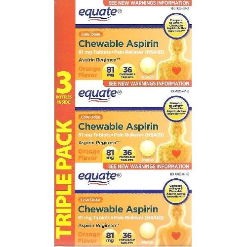 Equate Aspirin 81 Mg Adult Low Dose Orange Flavor 108 Chewable Tablets