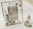 Decorated Jeweled Vanity Set Photo Frame and Perfume Bottle - 2 Piece Set