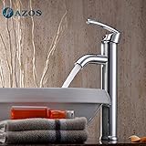 AZOS 洗面器の蛇口 黄銅製 銀色 単穴 台付 冷熱混合水栓 MPDKZ122