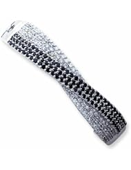 Sterling Silver Solid Black and Clear CZ Fancy Hinged Bangle Bracelet