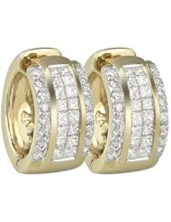 14K Yellow Gold 0.79ct Quadruple Row Round & Princess Diamond Huggie Earrings
