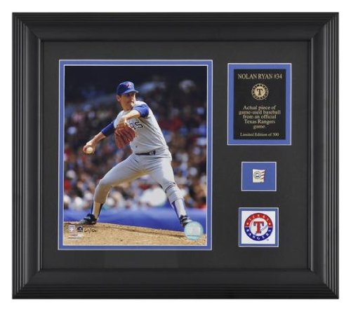 Nolan Ryan Texas Rangers Framed Photograph With Team Medallion And Game Used Baseball Piece - Framed Mlb Photos, Plaques, And Collages Picture
