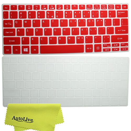 AutoLive TM 2-Pack Translucent Silicone Gel Keyboard Protector Cover Skin for 11.6-Inch Acer Aspire E11 E3-111 V3-111P V5-122 V5-122P V5-132 V5-132P series US Layout + 1 x Microfiber Cleaning (Red+Clear)