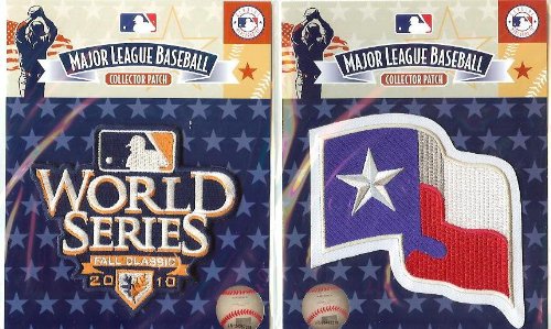 2 Patch Combo - 2010 World Series & Texas Rangers Flag Patches - Official MLB Licensed