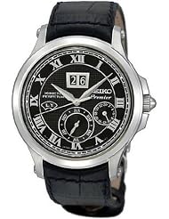 Seiko Men's SNP041P2 Leather Synthetic Analog with Black Dial Watch
