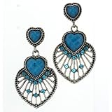 Silver-tone Ornate Heart Turquoise(lab-created)gem Post Earrings