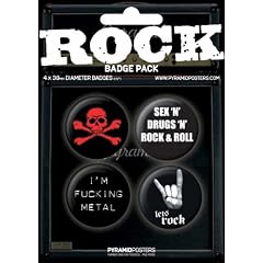 ROCK BADGE PACK - BP 33 - 4 St�ck Big-Buttons Badge pack Musik - Gr�sse �3,8 cm
