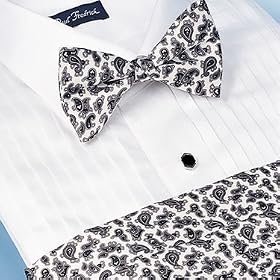 White Ceremonial Paisley Bow Tie \ Cummerbund Set