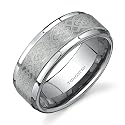 Flat Edge Brush Finish with Laser Pattern 9 mm Comfort Fit Mens Tungsten Wedding Band Ring Size 10