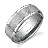 Flat Edge Brush Finish with Laser Pattern 9 mm Comfort Fit Mens Tungsten Wedding Band Ring Size 10