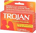 Trojan Shared Pleasure Latex Condoms with Warm Sensations Lubricant, 12-Count Boxes (Pack of 3)
