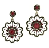 Gold-tone Ornate Red(lab-created)gem,filigree Design Flower Post Earrings