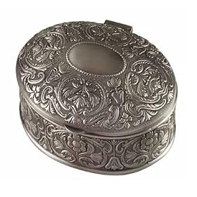 Floral Oval Pewter Jewelry Box by 