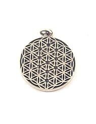 925 Sterling Silver Flower of Life with 10 Blue Sapphires in Tree of Life Pattern Charm