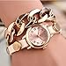 Doinshop Women Gold Dial Leather Chain Wrap Analog Quartz Wrist Watch Bracelet (white)