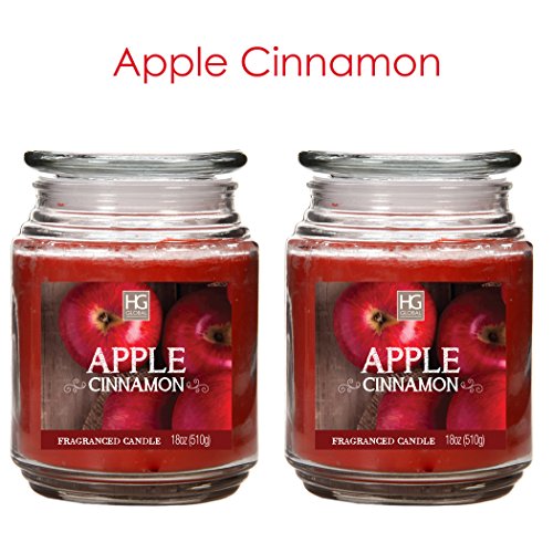 Hosley Set of 2 Apple Cinnamon Highly Scented, 18 Oz EACH, Jar Candle. Hand Poured Using a High Quality Wax Blend with Essential Oil Infused Fragrance Ingredients to Create a Highly Scented Aroma. Ideal Gift for wedding, Spa, Aromatherapy, Votive Candle Garden