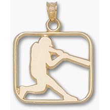 <b>Baseball Player Swinging Silhouette Pendant - 14KT Gold Jewelry</b>
