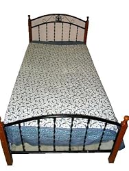 Bedding-White Blue Floral Block Print Cotton Bed Cover Indian Bedspreads