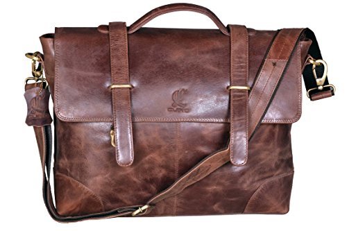 Cuero 16 " Vintage Leather Messenger Satchel Laptop Leather Briefcase Bag for Men and Women Genuine Buffalo Leather Vintage Laptop Messenger Bag