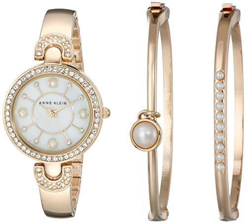 Anne Klein Women s AK/1960GBST Swarovski Crystal-Accented Gold-Tone Bangle Watch and Bracelet Set