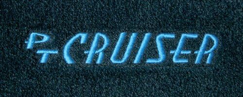 Logo 2009-2010 Chrysler PT Cruiser Mid-level Custom 4 Pc Car Mat Set Mid-Level Cruiser Mat Color: Smoke Mat Logo: PT Cruiser Letters Embroidery - Neon Blue