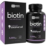 Biotin (High Potency) 5000mcg Per Veggie Softgel; Enhanced with Coconut Oil for better absorption; Supports Hair Growth, Glowing Skin and Strong Nails; 120 Mini-Veggie Softgels; Made In USA.