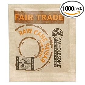 Wholesome Sweeteners Fair Trade Raw Cane Sugar, Individual Packets (Pack of 1000)