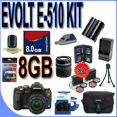 Olympus Evolt E-510 (262070) Digital SLR 10.0 MP Camera w/ Zuiko Digital ED 14-42 mm f/3.5-5.6 Lens + Zuiko EZ Zoom 40-150mm f/3.5-4.5 Lens + 8GB CF Compact Flash Memory Card + BLM1 Replacement Lithium Ion Rechargeable Battery + Two Filter Kits E510 BigVALUEInc Accessory Saver Bundle + MUCH MORE