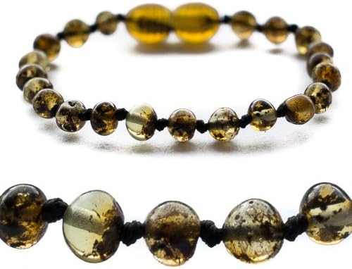 Premium Amber Cure (TM) *SAFETY KNOTTED* Light Greenish Authentic Baltic Amber Baby Teething Bracelet / Anklet (5.5 inches, 14 cm)