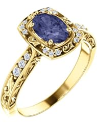 18K Yellow Gold 7.00x5.00mm Oval Cut Iolite and Diamond Ring -- LIFETIME WARRANTY