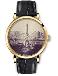 SPRAWL Aanalog Fashion Series Gold Ladies Watches of Genuine Black Leather Strap,Unique Wrist Watch for Women Girls Designed with Tower in Paris