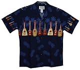 HAWAIIAN MEN'S UKULELE ALOHA SHIRT, S, NAVY BLUE