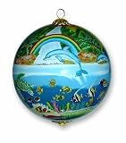 Hawaii Painted Glass Christmas Ornament Dolphins & Rainbows