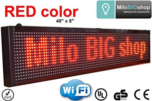 LED Scrolling Sign WiFi RED Color Programmable message Display 8" X 40", NEW SMD version , LED Banner, Great for Restaurant, Bar, Home, Office, Store, Window, Walls.