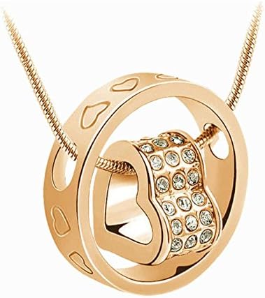 Datework Women Crystal Chain Rhinestone Necklace Love Heart Ring Pendant Gift (Clear)