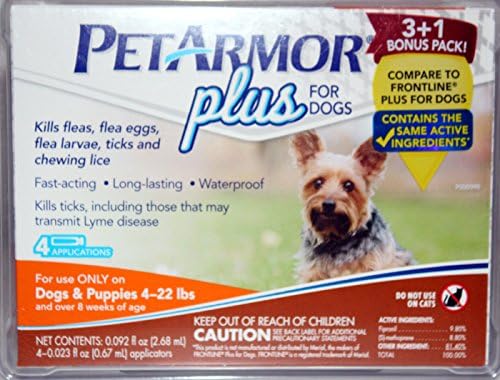 Petarmor Plus for Dogs, Kills Fleas, Ticks and Lice (4-22 lbs)