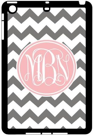 Monogram Personalized Grey and White Chevron Pattern with Cursive Initials APPLE IPAD MINI Rubber+Plastic Case/Cover New Fashion, Best Gift