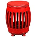 Hand-Carved Barrel End Table - Red