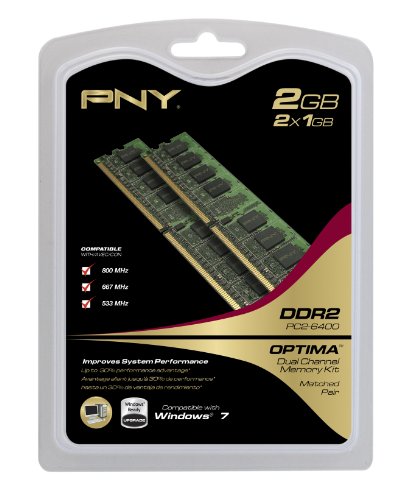 PNY OPTIMA 2GB (2x1GB) Dual Channel Kit DDR2 800 MHz PC2-6400  Desktop DIMM Memory Modules MD2048KD2-800