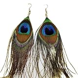 925 sterling silver Genuine AAA Quality Indian Peacock Feather Earrings