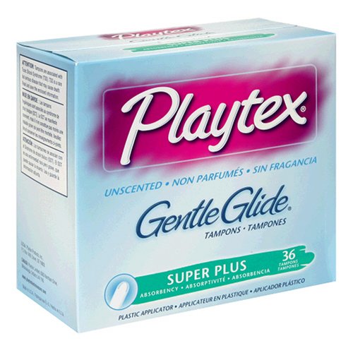 Playtex Gentle Glide Unscented Tampons, Soft Plastic Applicator, Super Plus Absorbancy, 36 Count Pack of 2.