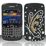 DIAMOND BUTTERFLY Hard Plastic Rhinestone Bling Case for Blackberry Bold 97 ....