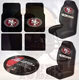 San Francisco 49ers NFL 7pc Auto Accessories Combo Set Front & Rear Floor Mats, Seat Covers & Steering Wheel Cover