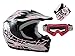 TMS® Youth Black Pink Skull Dirt Bike ATV Motocross Helmet with Goggles and Gloves (Large)