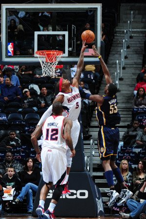 Indiana Pacers v Atlanta Hawks: Josh Smith and Roy Hibbert Photographic Poster Print by Scott Cunningham, 24x36