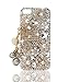 ACC5Star Galaxy Note 4 Case, [Extreme Luxury][Bling Diamond] 3D Golden Galaxy Note 4 Back Case [Bag][Flowers] Galaxy Note 4 Clear Case Cover [Pearl Chain] for Samsung Galaxy Note 4 + Random Color Stylus + Green Soft Clean Cloth with Logo