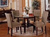 5pc Round Dining Table w/Glass Top & Taupe Parson Chairs Set