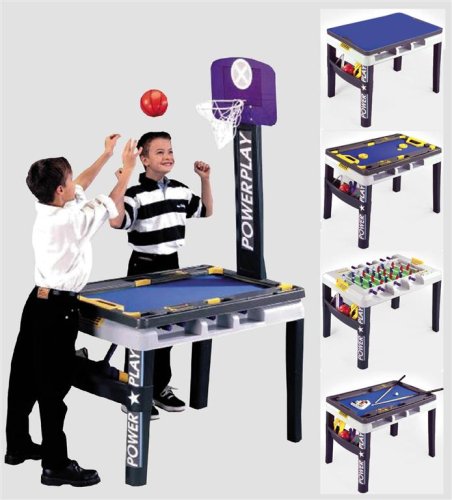 Childrens Toyshop  Toys : Smoby PowerPlay (5 in 1 game table) - Pool Basketball, Hockey, Table Football and a Study Desk