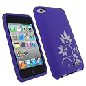 iGadgitz Purple & White Flower Tattoo Silicone Skin Case Cover for Apple iPod Touch 4th Generation 8gb, 32gb, 64gb + Screen Protector