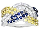 10KT WG 3.00CTW BLUE, WHITE AND ENHANCED YELLOW SAPPHIRE RING